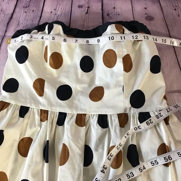 The Limited Cream Tan Navy Classic Polka Dot Strapless Dress Side Pockets Size 6 - Picture 8 of 13